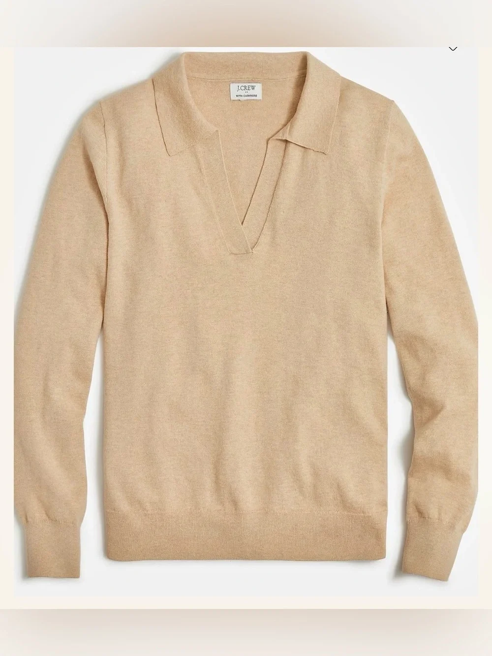 J. Crew Collared V-Neck extra soft Sweater in Camel Beige 7% wool